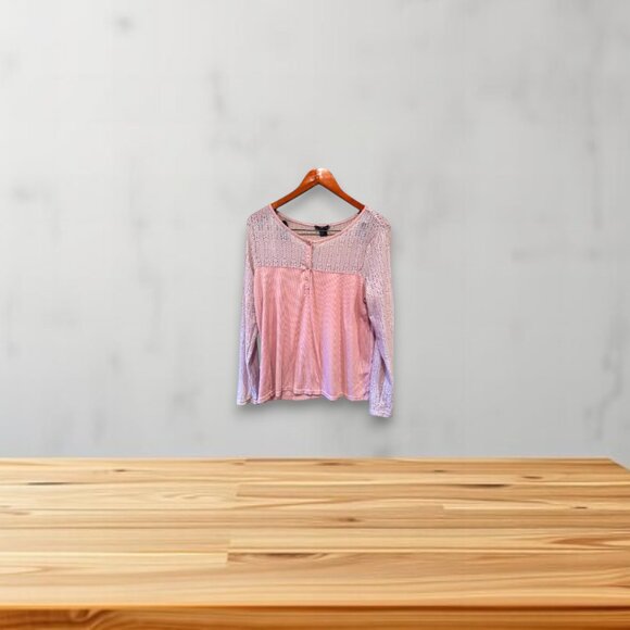 H&M Tops - H&M Blush Pink Henley Knit Top Size M Openwork Lace Long Sleeve Pullover